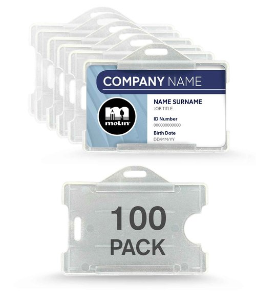 100 Pack - Molin Horizontal ID Badge Holder | Open Face ID Card Holder for Lanyard, Name Badge, Keycard, Access Card | Durable Clear ID Sleeve for Work, Office, Events & Identification Supplies