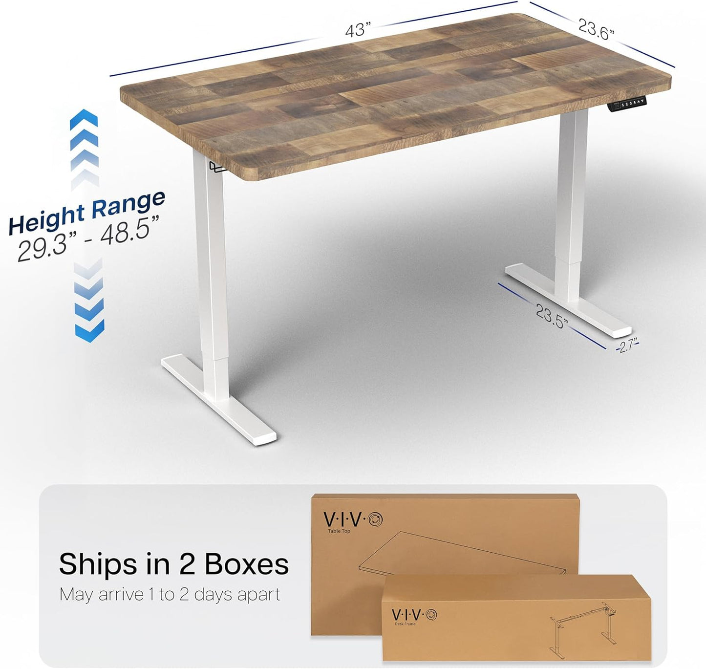 VIVO Electric Standing Desk - Memory Height Adjustment, 43 x 24 in, Reclaimed Wood Top, White Frame