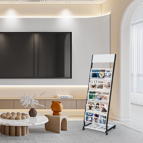 XIDIHF Floor Standing Magazine Rack 5 Layer with Wheels, Brochure Display Stand Large Newspaper Stand for Trade Show Exhibitions Office (Width 18.7 IN)