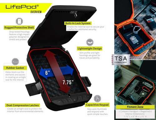 VAULTEK LifePod + SlingBag Bundle Secure Waterproof Travel Case Rugged Electronic Lock Box Travel Organizer Portable Handgun Case with Backlit Keypad