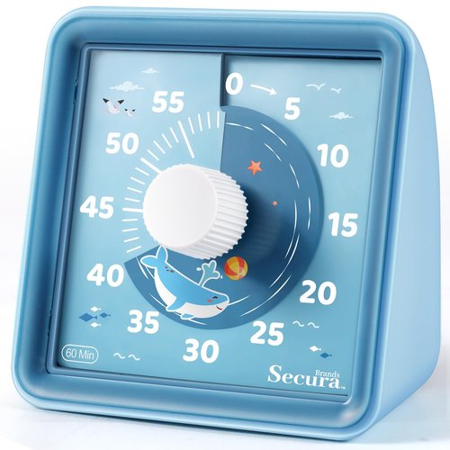 Secura 60-Minute Visual Countdown Timer for Kids & Classroom, Pomodoro Time Management Tool (Blue & Blue)
