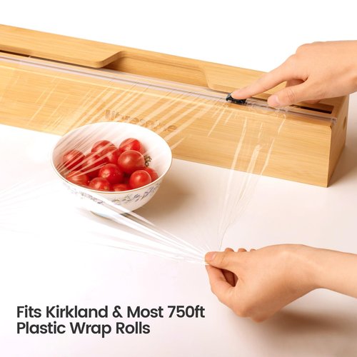 Libreshine 15 Inch Parchment Paper Dispenser with Cutter for Costco-Sized Roll, Bamboo Kitchen Drawer Organizer for Foil & Wax Paper, Wall-Mounted Large Food Wrap Holder
