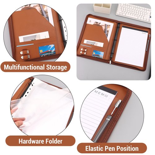Personalized 3 - Ring Binder with Zipper, Customizable Design for Logo/Photo/Quote, Multi - Pocket Document Holder Ideal for Business Presentations, Students & Daily Organization, Brown