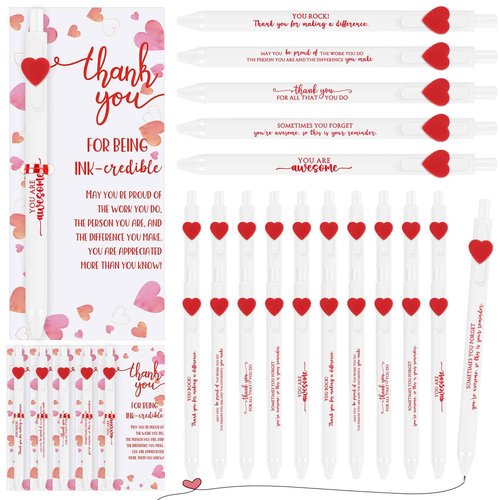 Jetec 40 Sets Valentines Pens Bulk Heart Employee Appreciation Gifts Inspirational Ballpoint Pen with Thank You Card Funny Pink Valentine Favors for Staff Teacher Nurse Office Supplies (Motivational)