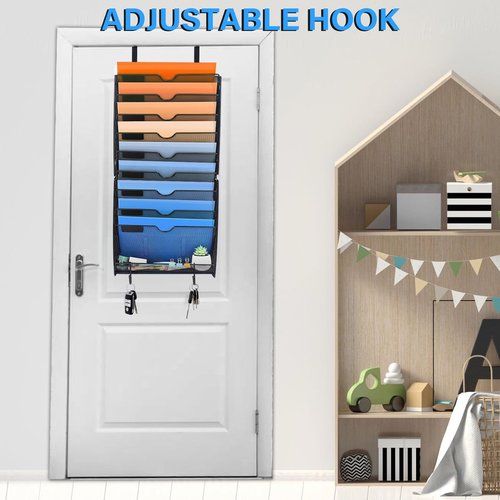 lemonsea Wall File Organizer, 10 Pockets Mesh Hanging File Organizer, Wall Mount File Paper Folder Holder With Hooks, Wall Organizer Magazine Document Mail for Office School, Black