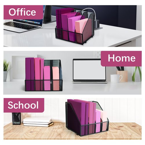 ideallife Desk Organizers, Metal Magazine File Holder with 4 Vertical Compartments Rack Binder File Organizer for Office Supplies, Home Workspace - Black