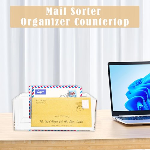 Miggrod Acrylic Mail Organizer, Mail Holder Countertop with 2 Slots, Desk Letter Storage Organizer for Office, Home, School, Clear