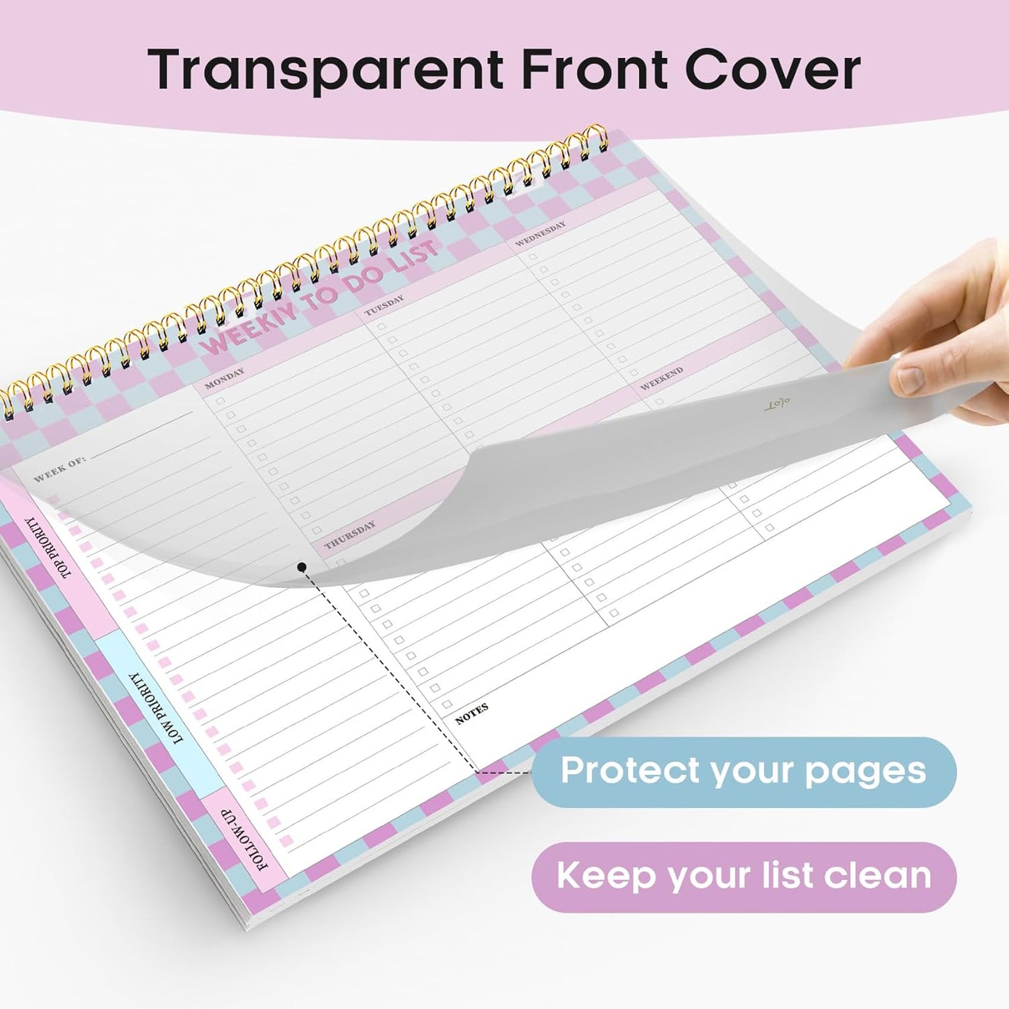 Taja Weekly To-Do List Notepad - 52 Undated Sheets, Lavender Checkered | Desk Planner for Home & Work