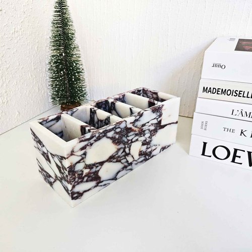 5-Tier Marble Desktop Organizer for Office & Beauty Tools - Stackable Makeup Brush Storage, Coffee Accessories Holder with Natural Stone Pattern, Multi-Layer Countertop Tray