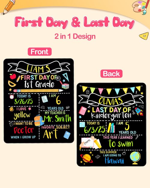 JMHACHY Double-Sided First Day & Last Day of School Sign with Markers Included - 12×10 Inch Reusable Back to School Chalkboard for Kids, Preschool, Kindergarten - Durable & Easy to Clean