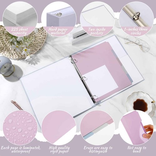 Ctosree 5 Sets 1 Inch Heavy Duty 3 Ring Binder with 2 Pockets with 5 Tab Dividers 8.5 x 11 Inch Plastic Film and File Folder Labels for Letter Size Paper Office Home Supplies(Warm Color)