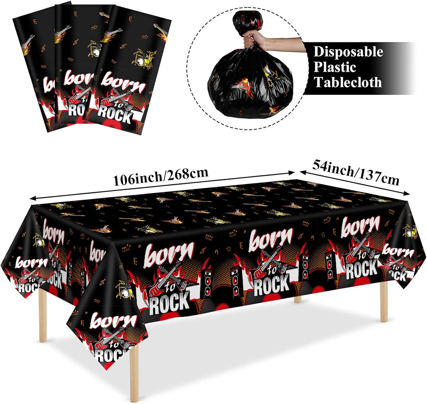 Skiennix Rock Themed Party Tablecloths - 3PCS 108x54 Inch Guitar Decorations for Music Birthday Party