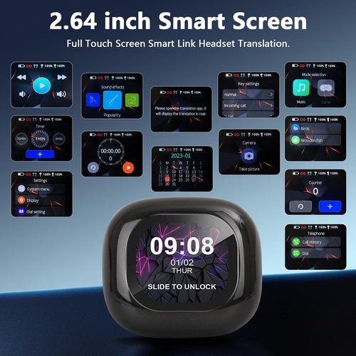 AI Translation Earbuds Real Time, LCD Touchscreen Real-Time Translator for 144 Languages & Accents Includes Free Subscription Translation Device Earphones for Travel Business Learning, Black