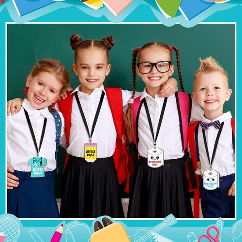 Sabary Hall Pass Lanyards - 12 Unbreakable Wooden Passes for Classrooms, Restrooms & Offices
