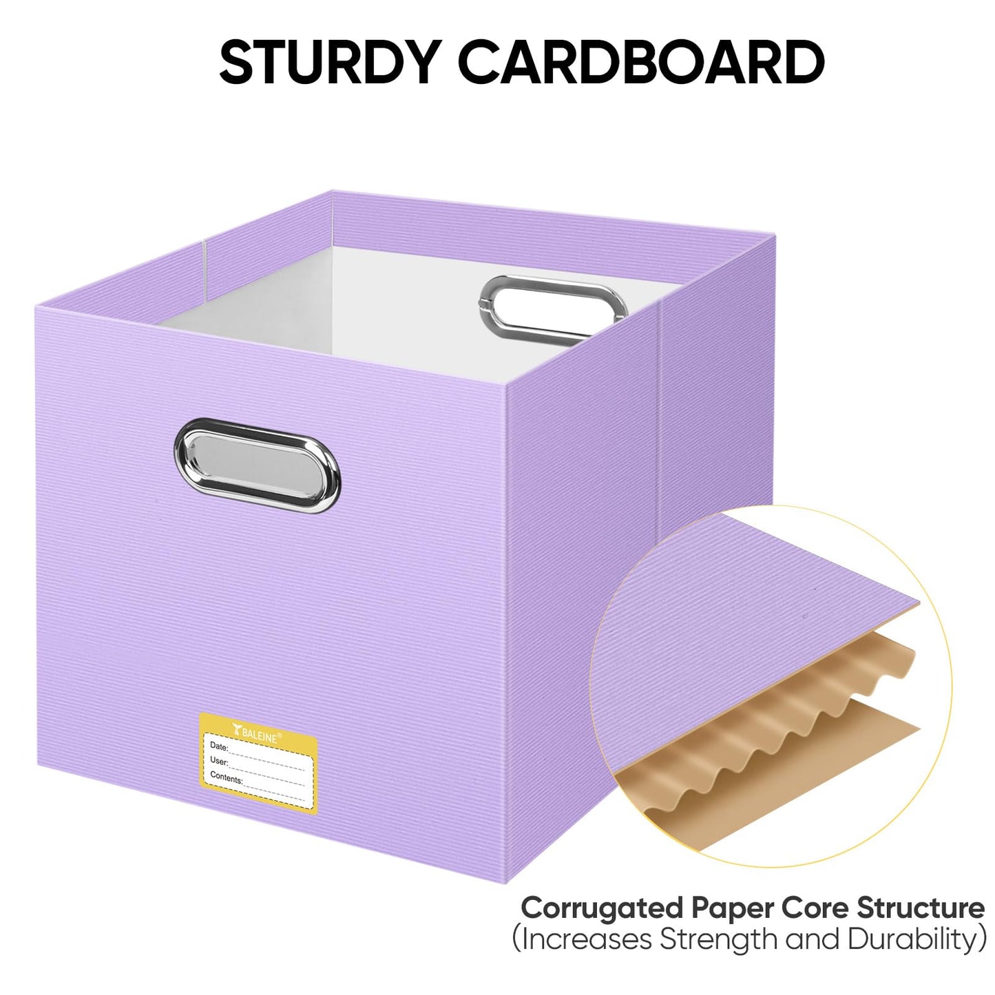BALEINE File Organizer Box, Cardboard File Folder Organizer with Handle for Letter Size, Portable Collapsible Hanging Filing Box for Home Office Document Storage (2 Pack, Large Lavender)