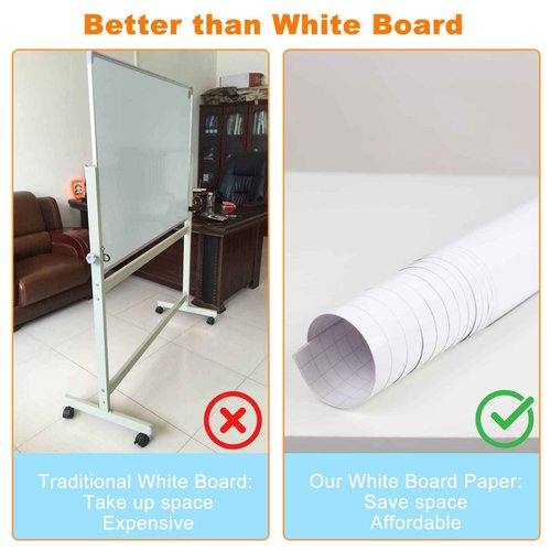 Nortix Whiteboard Wallpaper, Whiteboard Contact Paper, White Board Sticker, Stain-Proof, Super Sticky Peel and Stick Dry Erase Roll for School/Office/Home, 1.45x11ft (2)