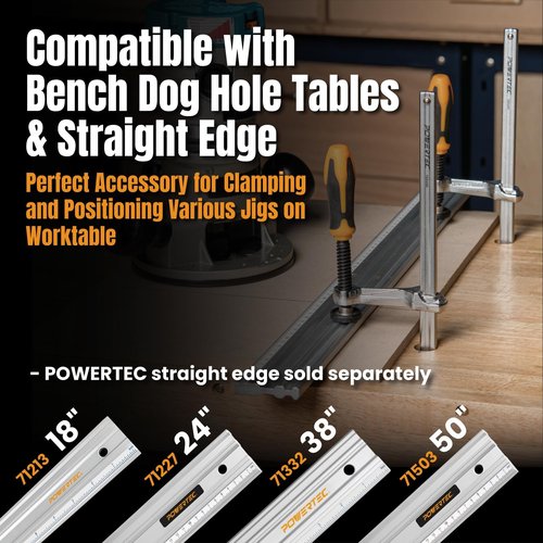 POWERTEC Quick Screw Guide Rail Clamps - 7” Capacity, 400lbs Clamping Force | Ideal for BOW XTENDER Fences & MFT Tables - 2PCs (71409)
