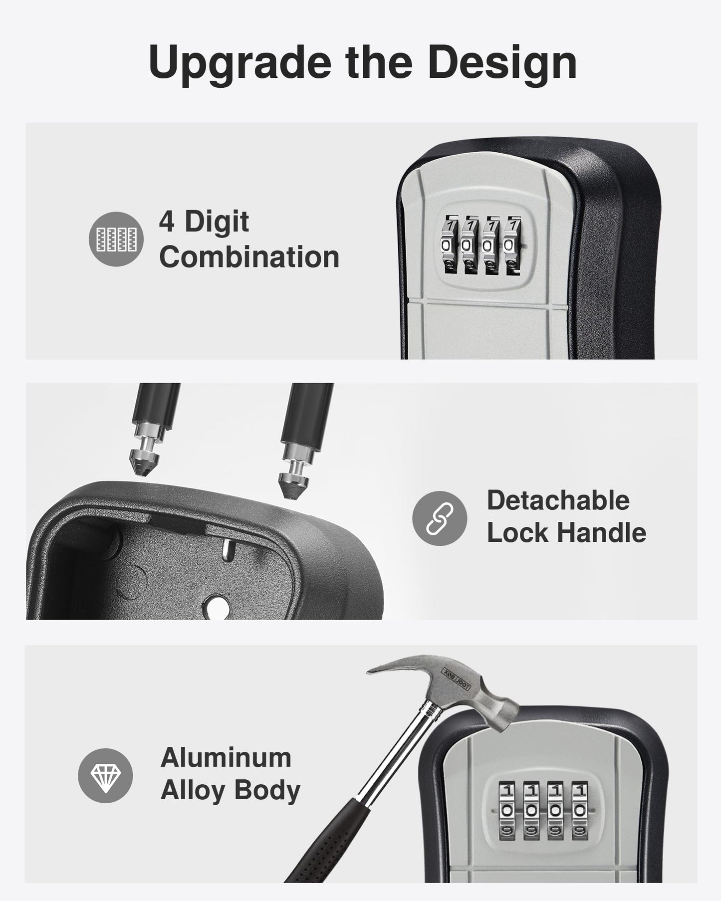 Puroma Key Lock Box, Portable Combination Lockbox Wall-Mounted Key Storage Box for House Keys, Resettable Code Safe Security Lock Box for Home, Office, Apartment Spare Key Storage (8 Pack, Gray)