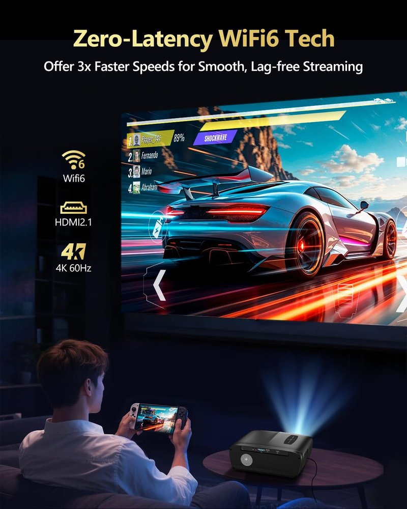 2200 ANSI Smart Projector 4K HDR, LED Daylight Projectors with Licensed Apps, Wifi6 Bluetooth DB Audio TOF Auto Focus HDMI ARC Home Theater for Indoor Room & Outdoor Gaming