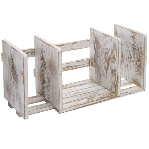 MyGift Rustic Expandable Whitewashed Wood Desktop Bookshelf/Adjustable Tabletop Book Holder Organizer Rack