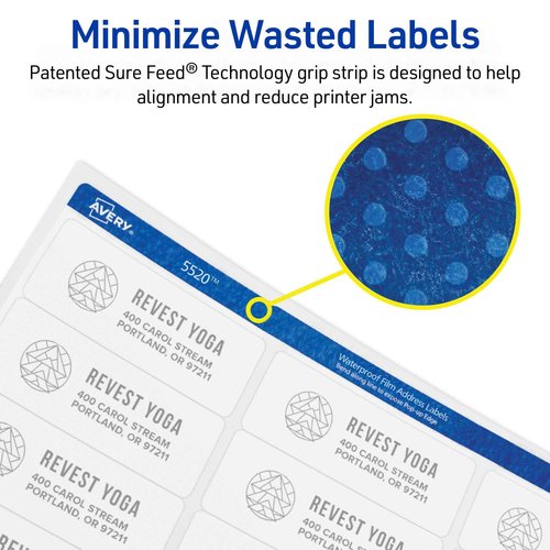 Avery Waterproof Sticker Labels for Printer - 1" x 2-5/8" Mailing Labels, Ultrahold Permanent Adhesive, Laser Printers, 1,500 Printable Avery Address Label Sheets (5520)