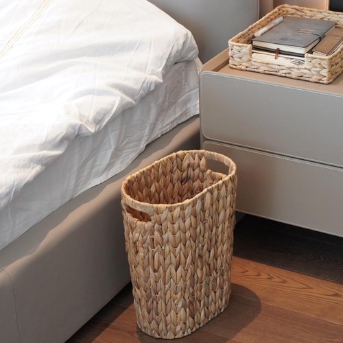 PINXIURY Bathroom Wicker Trash Can Wicker Waste Basket with Built-in Handles Water Hyacinth Hand Woven Garbage Can for Bedroom Office Kitchen 100% Handmade,5 Gallon