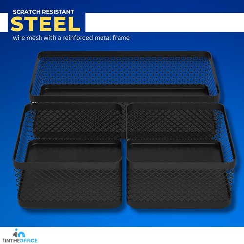 1InTheOffice Mesh Collection Desk Drawer Organizer Tray 3 Compartment - Stackable, Matte Black