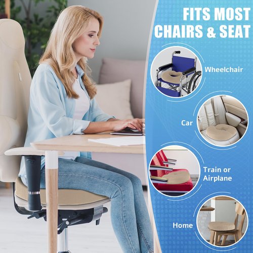 BlissTrends Donut Pillow Seat Cushion,Donut Chair Cushions for Postpartum Pregnancy & Hemorrhoids,Tailbone Pain Relief Cushion,Memory Foam Lifting Cushions for Office&Home Chairs (Khaki)