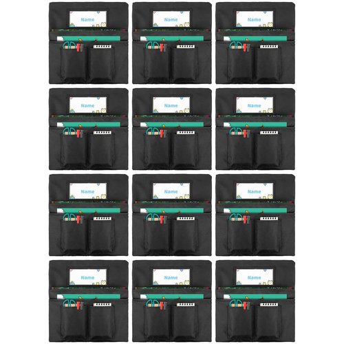 Toriexon 12 Pack Chair Pockets for Classrooms, 13 x 14 inch Seat Sacks for Classroom Chairs k-2 with Name Slot, Small Chair Pockets for Kindergarten, School, Home Seating Storage (Black)