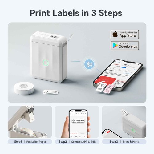 NIIMBOT D110 Upgraded Version Mini Label Maker Machine with 3 Tapes, Portable Bluetooth Thermal Printer, Sticker Labeler with Multiple Templates for Office Organization Home Kitchen School, White