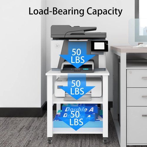Natwind 3-Tier Laser Printer Cart,19.7''x19.7''x22.6'' Large Machine Stand,Heavy Duty Rolling Table with Storage,Floor-Standing Rack on Wheels,Paper File Organizer Shelf for Home Office (White)