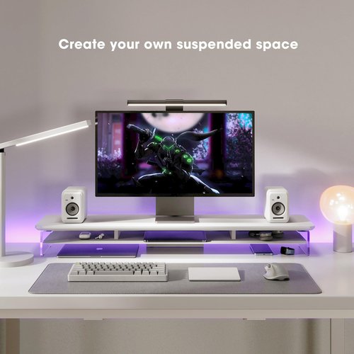 Fenge Acrylic Monitor Stand Riser, 42.5 Inches Dual Monitor Stand with Metal Storage, 2 Tier Acrylic Computer Riser for Desk, Clear Laptop Stand for PC, Laptop, Printer, TV, White