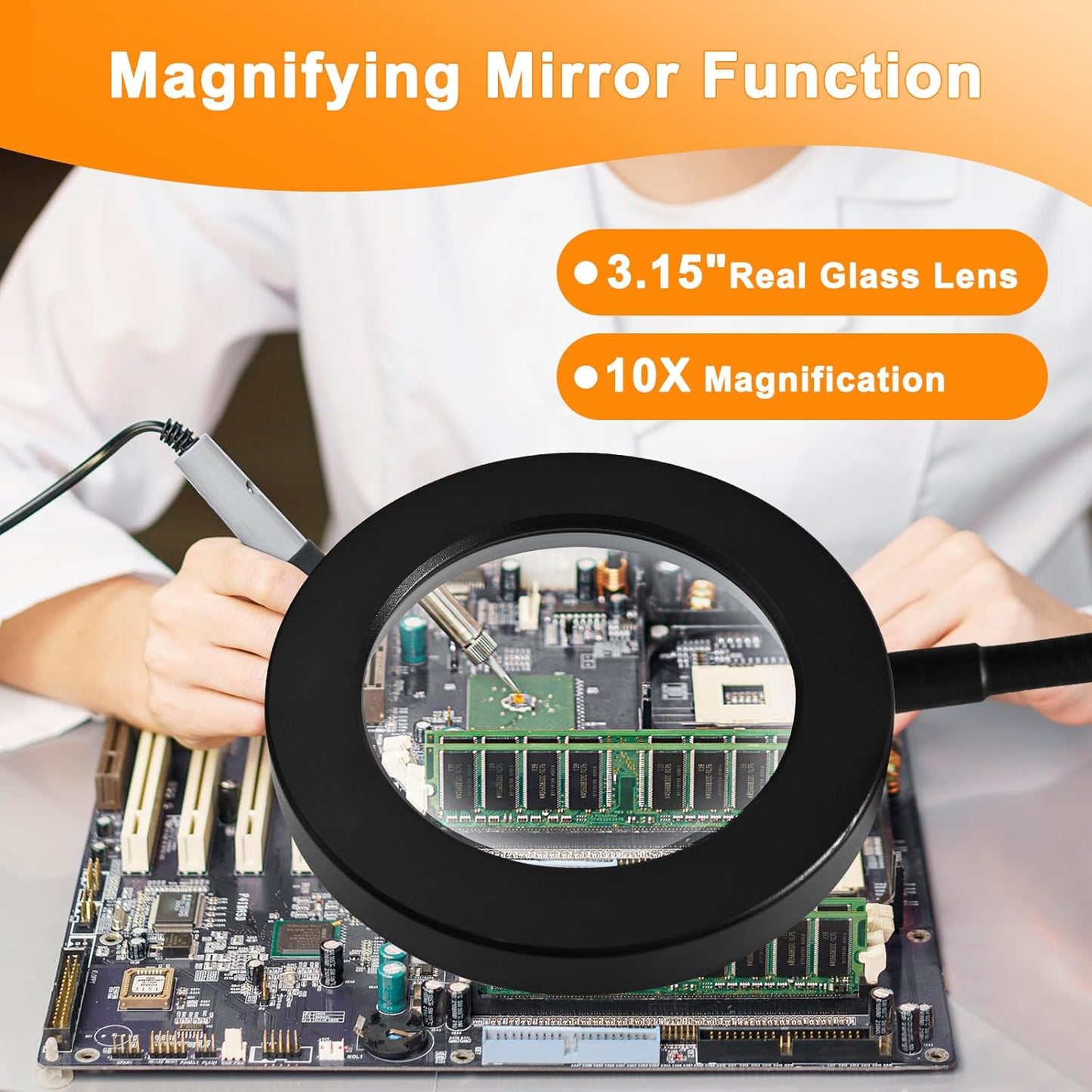 10X Magnifying Glass - 2-in-1 Desk Lamp with Light & Timer | 3 Color Modes, 10 Dimmable Brightness