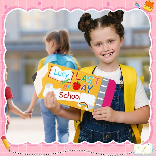 First and Last Day of School Board Sign,Double Sided Printing Pencil Chalkboard for 1st Day of Kindergarten Preschool, Back to School Supplies Photo Props