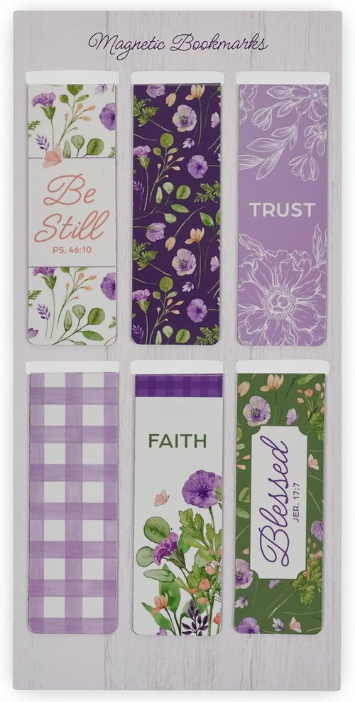 Christian Art Gifts Inspirational Magnetic Scripture Bookmark Set - Colorful Floral Design, Set of 6
