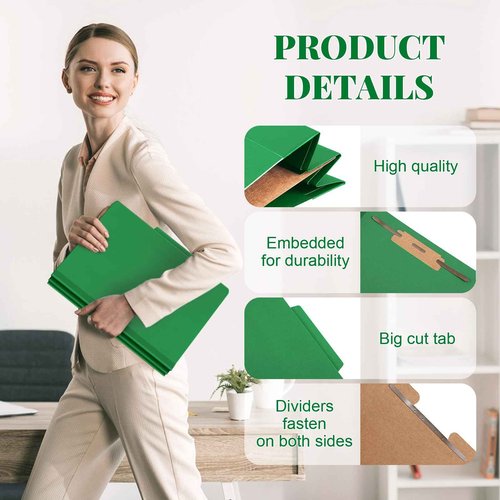 Skyygemm 48 Pcs Classification Folders Letter Size, Back to School Supply for Teacher, Student, 1 Divider Pressboard File Folder Bulk with 2 Fasteners, 3.5 Inch Expanding File Organizer (Dark Green)