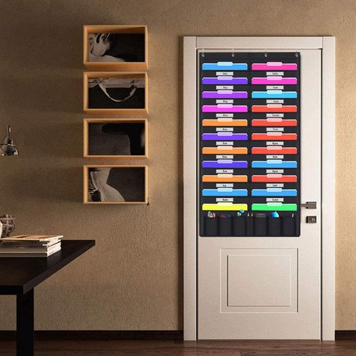 Hanging File Holder Organizer Rack, 20+6 Pocket File Folder, Wall Mounted, Heavy Duty 4 Hooks, Storage Mail, Letter, Key Holder, Document, Filing, Book, Decorative Living Room, Classroom Organization