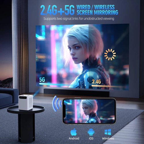 Projector with 5G WiFi and Bluetooth, 4K HD 20000L Portable Movie Projector with Mini Tripod, Outdoor Projector for Home Theater Compatible with iOS/Android/Laptop/TV Stick/USB/PS5