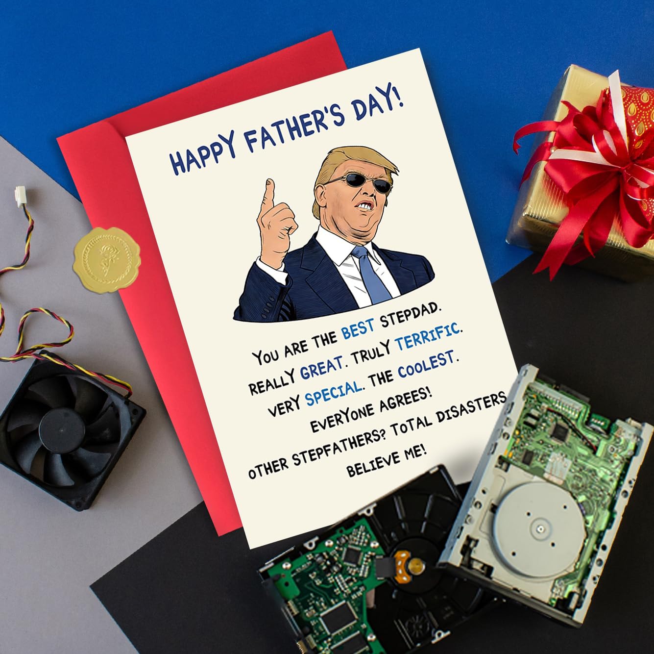 ACHICGIRL Funny Fathers Day Card for Stepdad, Bonus Dad Fathers Day Gift, Adult Humor Novelty Greeting Card for Stepfather, Satirical Happy Father’s Day Card