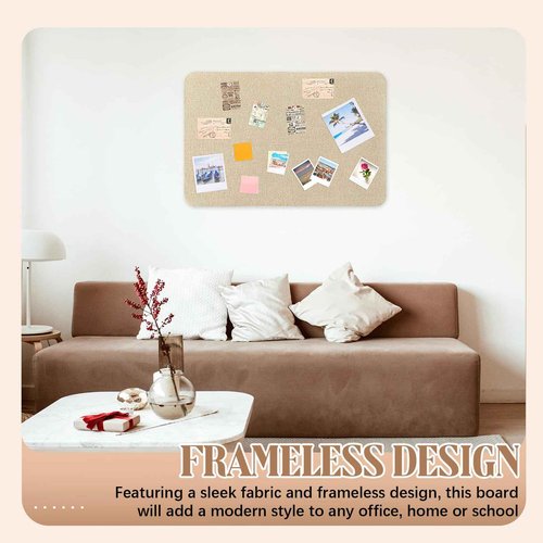 Hahafelt 36"x 24" Linen Fabric Bulletin Board Pinboard for Walls Display Frameless Pinboard Display Notice Memory Board for Office Walls Home Kitchen Easy to Install(Brown)