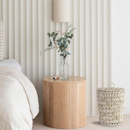 YOKOMI Plastic Wicker Trash Can with Lid - 4 Gallon Bathroom Garbage Can - Boho Hand Woven Water Hyacinth Wicker Waste Basket for Bedroom, Living Room, Home, Office (Beige)
