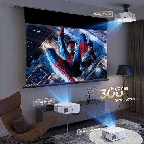 ZDK Native 1080P 18000 Lumen 4K Supported Projector with wifi and bluetooth, Bedroom Outdoor Indoor Projector Compatible with Smartphone, HDMI, USB, AV, Fire Stick, PS5 for Home, Bedroom, Outdoor Use