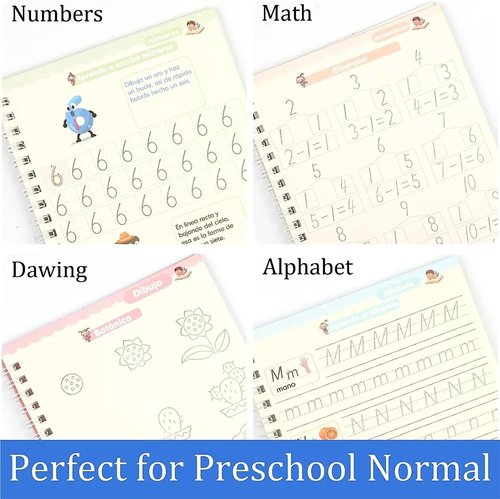 Spanish Magic Books Learning Lettering in Tracing Workbook for Kids Reusable Notebooks for Children Spanish Montessori Writing(4 Books)