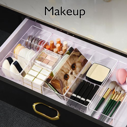 Recogwood Stackable Acrylic Drawer Organizer Set, 11 PCS Multi-Size Storage Bins for Makeup, Office Desk, Bathroom, Vanity and Kitchen Utensils