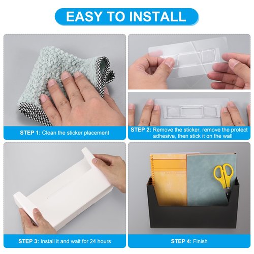 uxcell No Drilling File Holder, 2 Pcs Wall Mount File Organizer Magazines Organizer Door Mount Wall Hanging Pocket with Adhesive Pad, Black