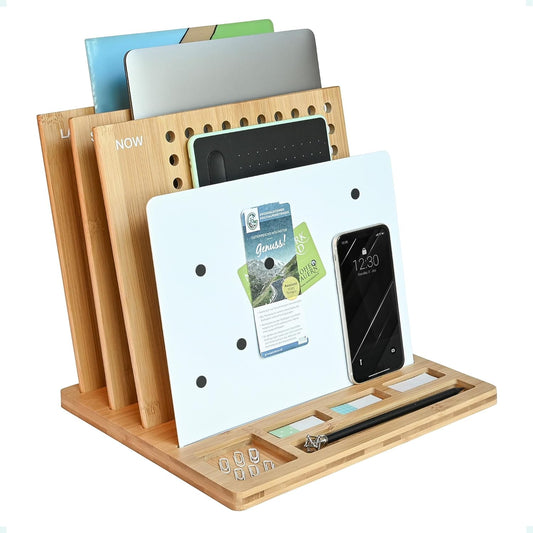 Bamboo Wood Desk Organizer - 3-Tier File Holder & Mail Organizer | Non-Slip Design for Easy Assembly