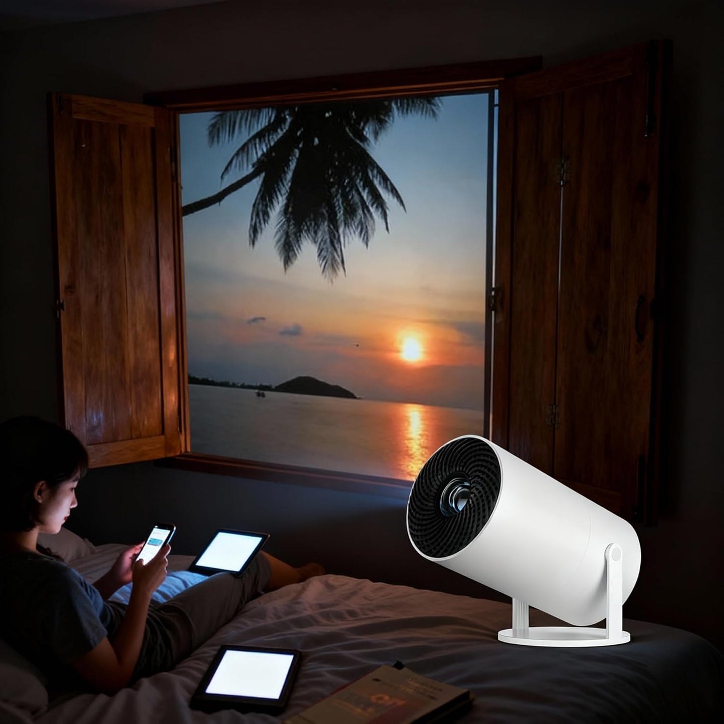 Skiennix Mini 210° Smart Projector - Extra Large Fantasy Display | 1080p HD, Compatible with Smartphone & TV Stick