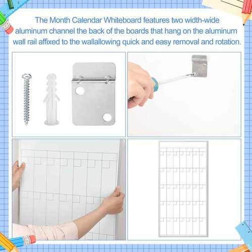 Lincia 3 Month Calendar Whiteboard 18" x 35" - Dry-Erase Planning Calendars Aluminum Framed Magnetic Board with 3 Set Magnets Labels 4 Markers & 1 Eraser for School, Classroom, Home, Office
