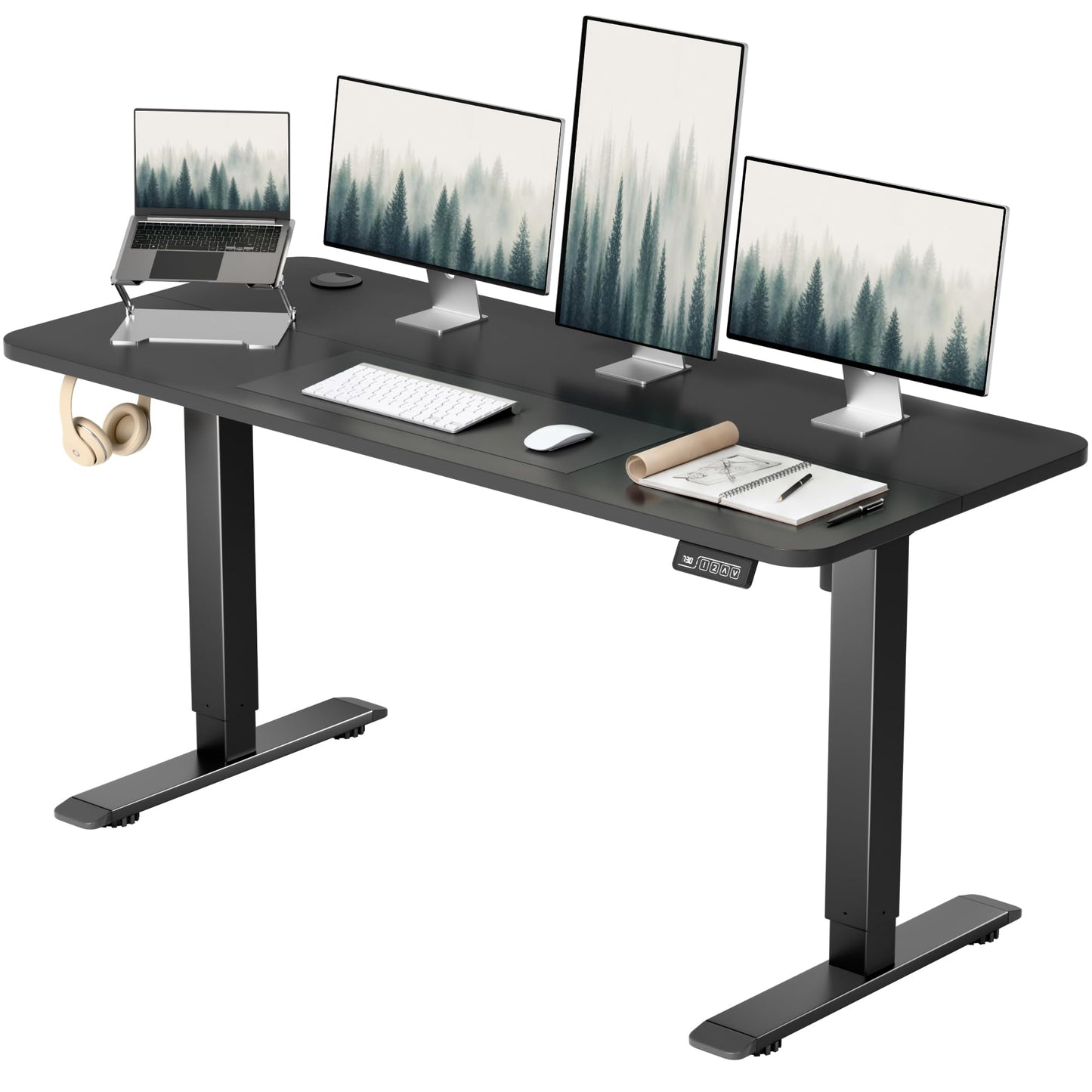 Furmax 55 x 24 Inches Electric Height Adjustable Standing Desk Large Sit Stand Up Desk Home Office Computer Desk Memory Preset with T-Shaped Metal Bracket, Black