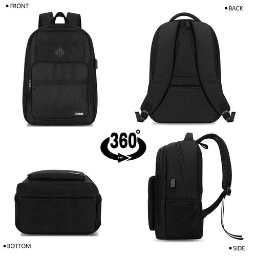 School Backpack for Boys Girls Teens, Black Backpack for Men Women, 17.3 inch Laptop Back Pack with USB Charging Port, Backpacks for School Business Work College Travel, College Book Bag, Bookbag